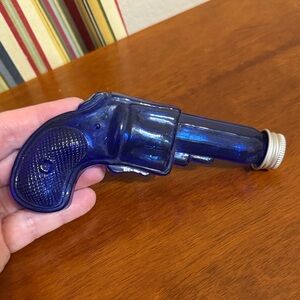 Vintage Revolver Pistol Gun Figural Blue Glass